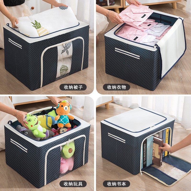 100L Clothing storage box, Oxford cloth, waterproof steel frame, transparent folding storage