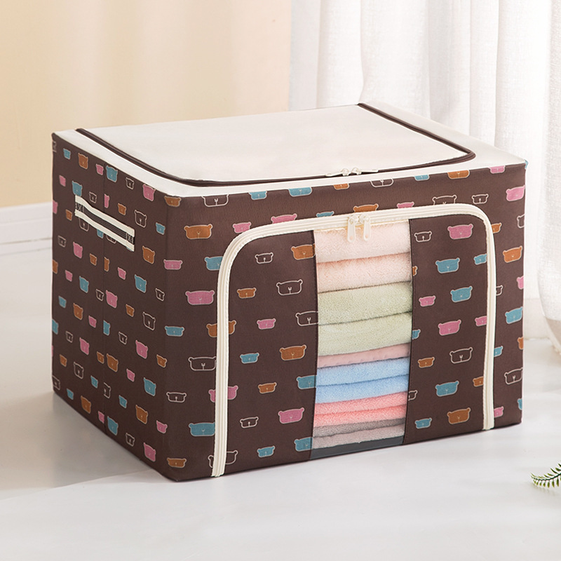 100L Clothing storage box, Oxford cloth, waterproof steel frame, transparent folding storage 4