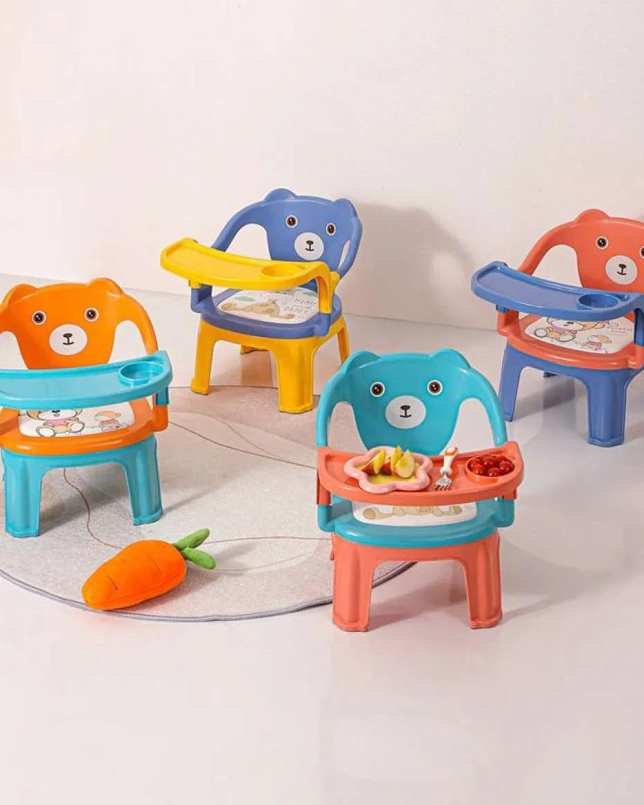 Baby High Chair, Toddler Backrest Chair/Stool, Anti-fall, Squeaky, with Tray, Semi-Nordic Style, Squeaky Backrest for Eating.