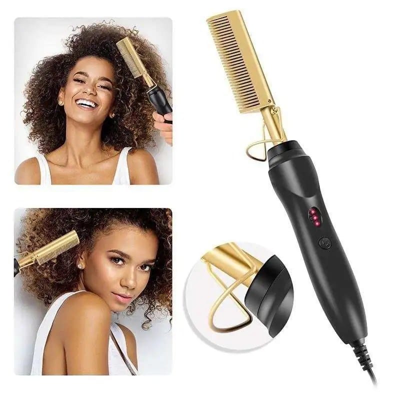 2 in 1  Electric Hot Heating Comb Hair Straightener Curler Wet Dry Hair Iron Straightening Brush Hair Styling Tool.
