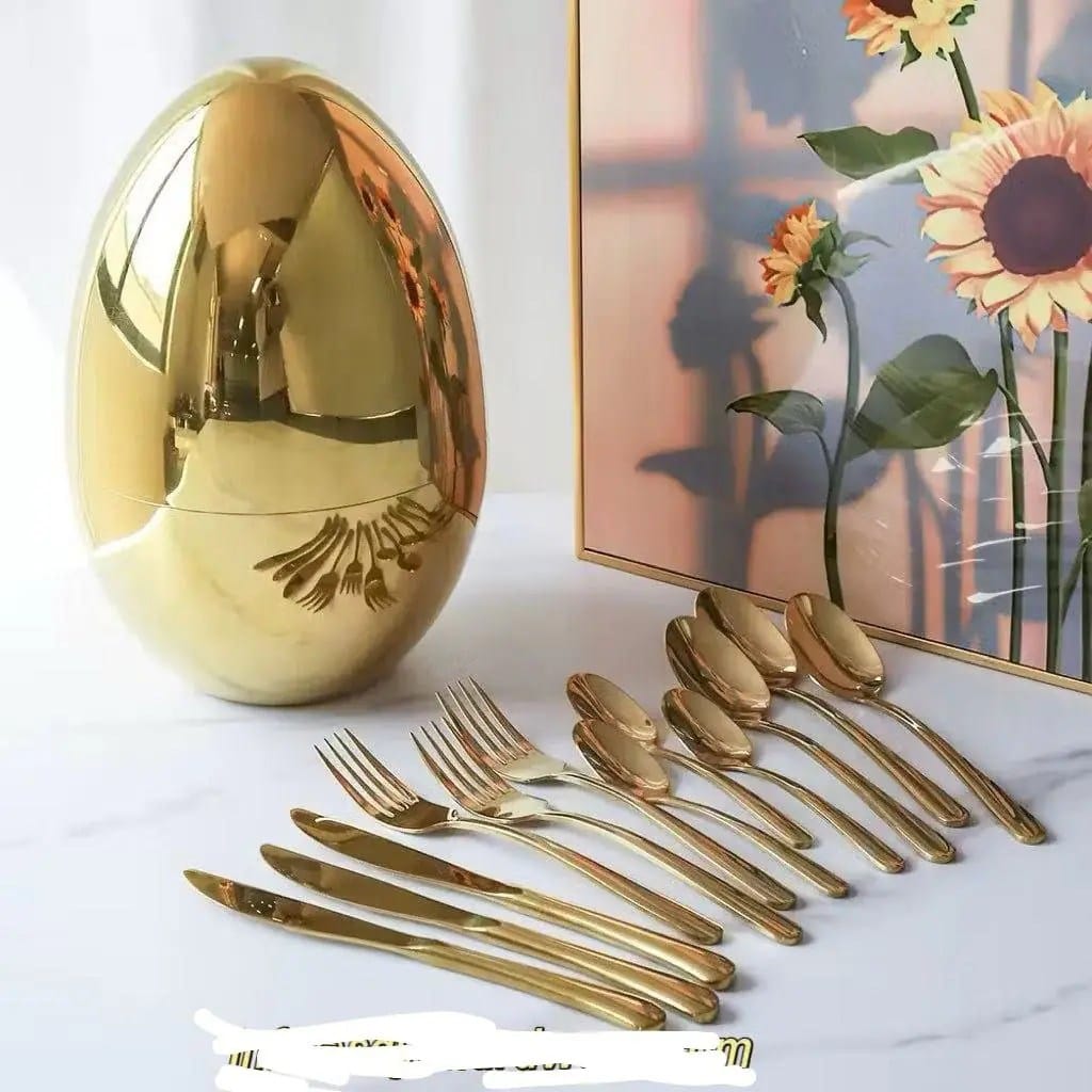 24pcs golden egg shape cutlery set.