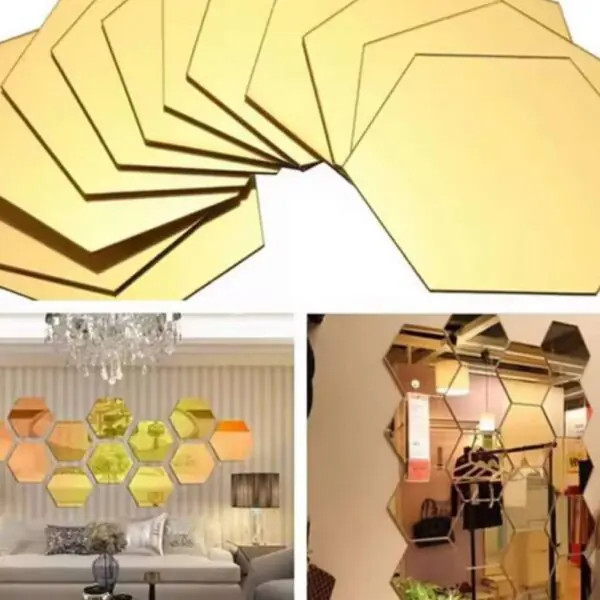 12Pcs 3D Regular Hexagon Honeycomb Decorative Acrylic Mirror Wall Stickers Living Room Bedroom Poster Home Decor Room Decoration.
