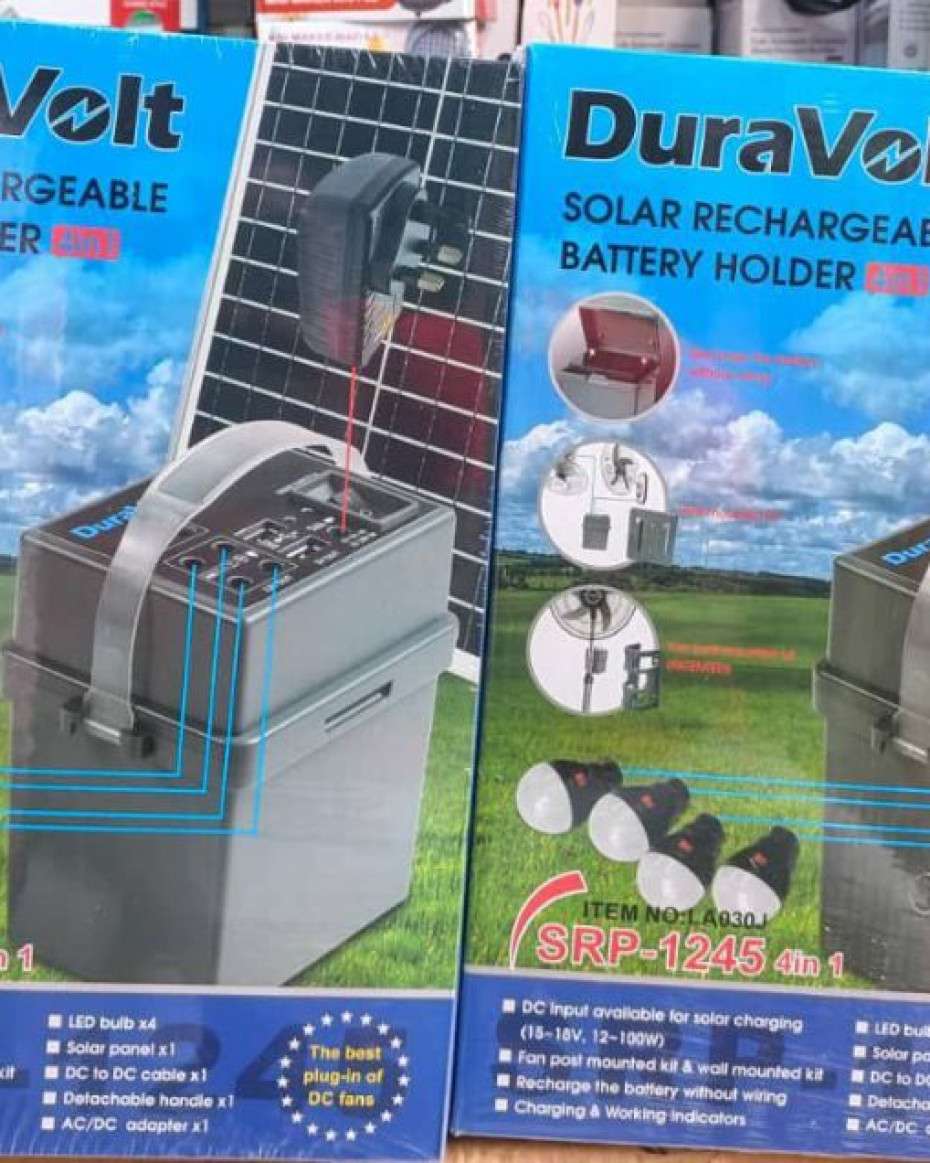 1b8ec5cbafc51f677cbb4913f44602ca36b59c29.jpeg Duravolt 4 in 1 solar pack - Image 1