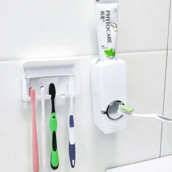 Toothpaste dispenser and brush holder