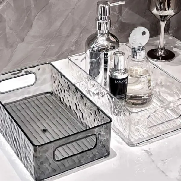 Light luxury glacier pattern storage box high-looking bathroom desktop cosmetics organizing box plastic storage basket with handle