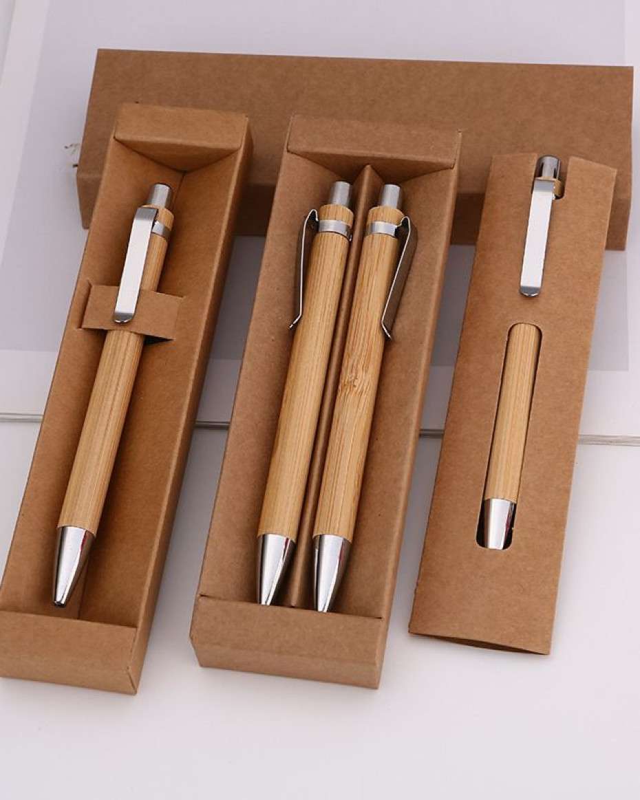 30010421adfda9acfd33d9786f6dedccd1952303.jpeg Bamboo Pen suit environmental protection bamboo ball pen set gift press pen - Image 1