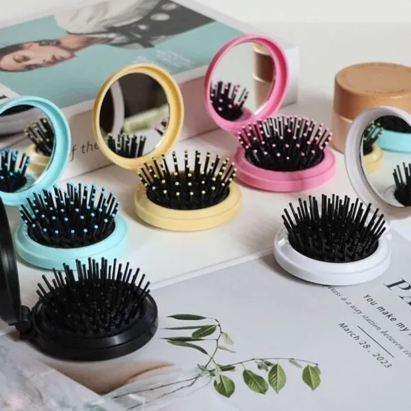 Folding Air Bag Small Comb with Makeup Mirror DIY Cute Girl Air Cushion Head Massage Comb Mirror Integrated