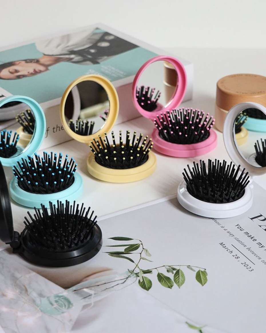 7a1ba245a84ae83efc3d11d494e2048245da36ed.jpeg Folding Air Bag Small Comb with Makeup Mirror DIY Cute Girl Air Cushion Head Massage Comb Mirror Integrated - Image 1