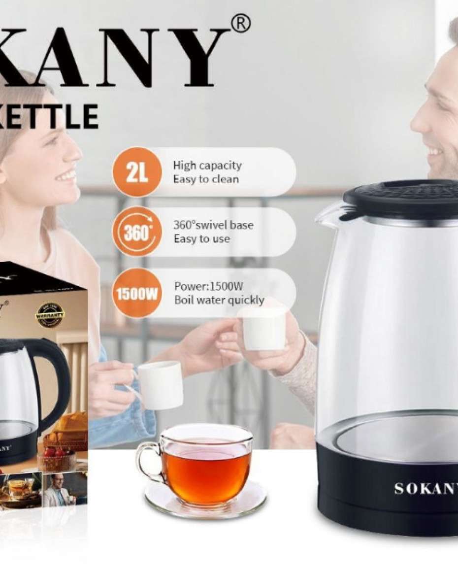dfb391b34658ecc10401d374a4edcf6d254a0e52.jpeg Sokany electric glass kettle. - Image 1