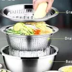 Multifunctional stainless steel 3in1 vegetable/fruit and rice washing bowl,with drainer and salad grater
26cm quality bowl