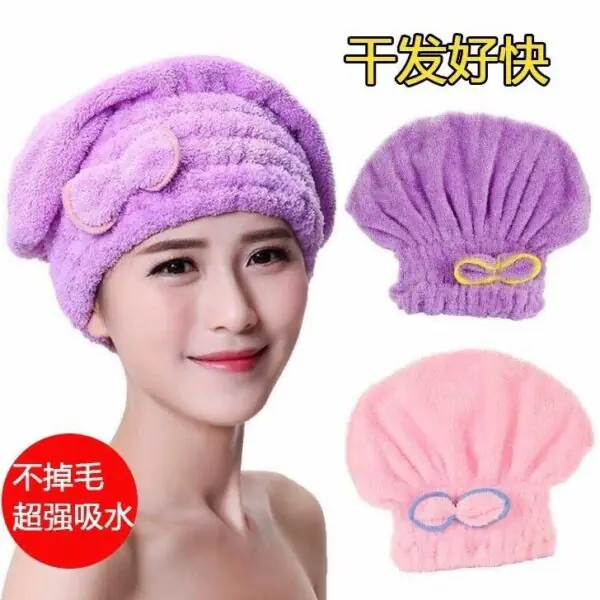 Thickened soft absorbent quick-drying towel adult head shower cap coral fleece dry hair cap.