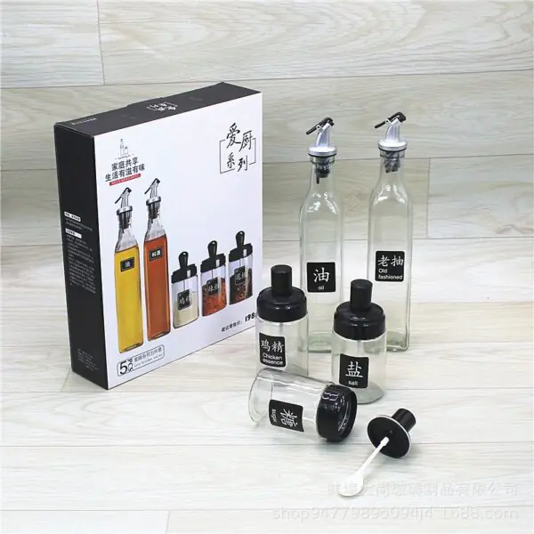5pcs oil vinegar & spice bottles multifunctional kitchen seasoning storage set.