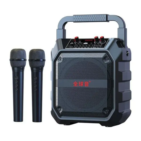 Karaoke Speakers with 2 microphones..

Bluetooth
Content creating 
Radio.
USB.
Flashdrive.